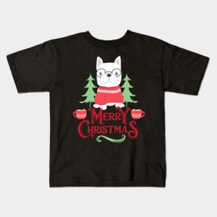 Cute French Bulldog And Christmas Tree Kids T-Shirt